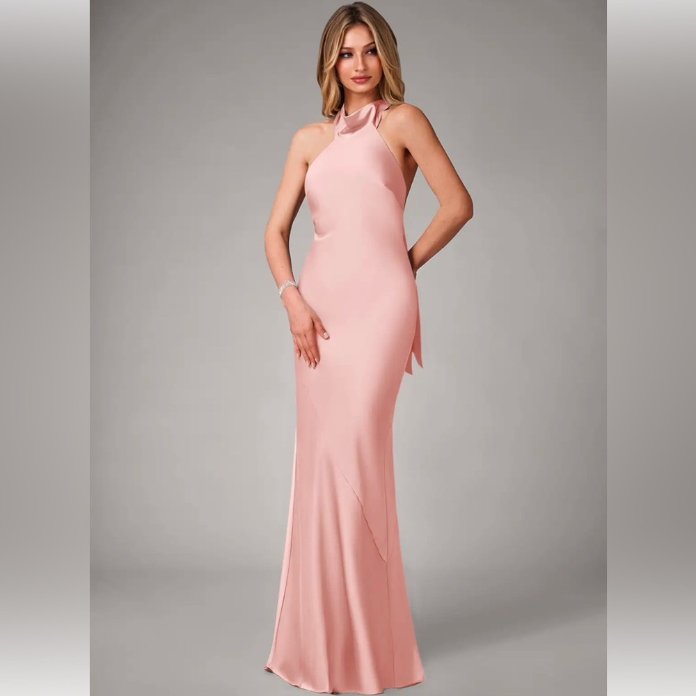 Azazie Velli in Color Rose Gold Bridesmaid dress in Stretch Satin size 8-10